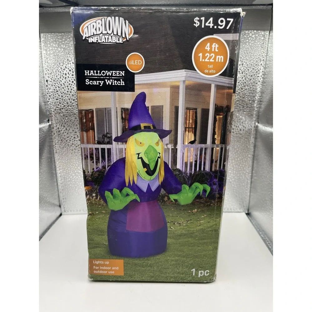 Gemmy Halloween Scary Witch Airblown‎ Inflatable Yard Decor Purple & Green 4 ft